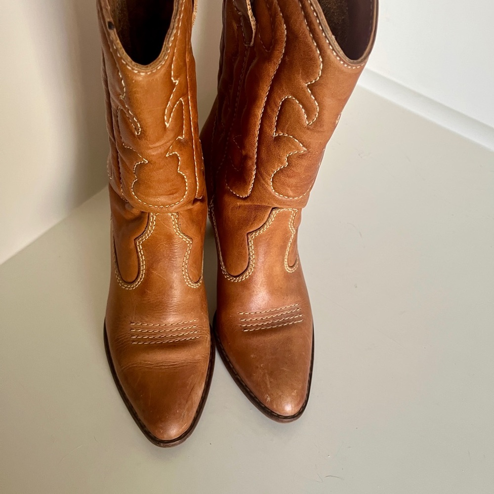 Women's Tan Leather Western Cowgirl Boots 7